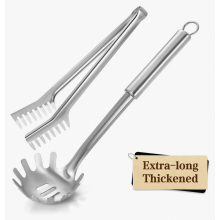 Spaghettilepel en spaghettitang van roestvrij staal, 30 cm extra dik, antiaanbaklaag, gemakkelijk op te bergen en vaatwasmachinebestendig, ergonomisch