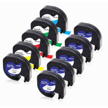 10x XemaX label tape – replacement for Dymo LetraTag 12mm x 4m, plastic tape for LT-100H 100T XR 2000 200B