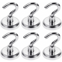 Magnetic hooks, holding force 34kg, neodymium magnet hooks, extra strong, 6 pieces