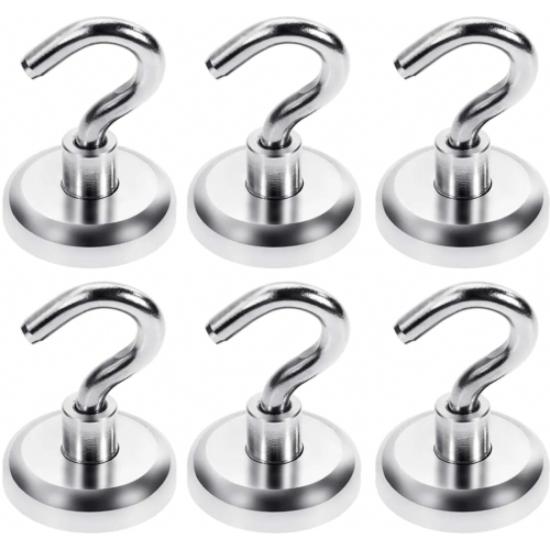 Magnetic hooks, holding force 34kg, neodymium magnet hooks, extra strong, 6 pieces