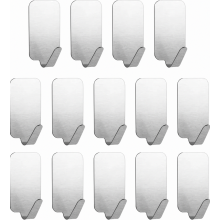 Self-adhesive stainless steel hooks, 14-pack towel hooks, no drilling required, wall-mounted adhesive hooks, strong adhesive hooks for walls, waterpro