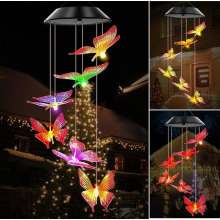 Carillon a vento a energia solare per esterni, carillon a vento a forma di farfalla con illuminazione LED solare a cambio colore, luci da appendere pe
