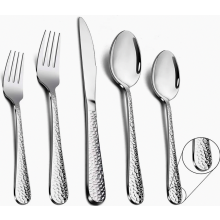 Juego de cubiertos de acero inoxidable de 30 piezas para 6 personas, mango martillado, pulido de alto brillo y apto para lavavajillas: ideal para fami