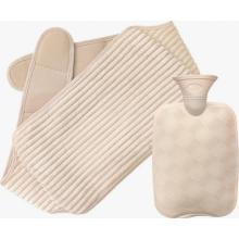 Hot water bottle 2000mL, hot water bottle belt 2 in 1, for pain relief for neck, shoulder, back, waist, period pain (Beige)