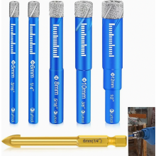 Diamond drill bit set 5-12mm, tile drill bits, glass drill bits for ceramic, granite, glass, porcelain, 5-piece professional drill bit set for hard ti