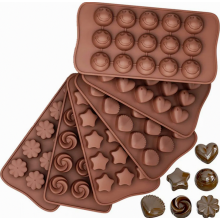 Silicone Chocolate Mold Set for Baking, Candies, Small Flexible Mold for Muffins, Hard or Gummy Sweets - Candy Making Tools, Brown, 6-piece,