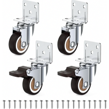 32 mm meubelwielen met dikke L-vormige montageplaat, zware wielen, kunnen 45 kg dragen, wielen voor meubels met 2 remmen en 2 zonder, ideale zwenkwiel