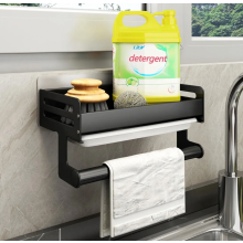 Wall-Mounted Sink Organizer, Self-Adhesive, No Drilling Required, Black – Kitchen Accessories for Sponges, Brushes & Dish Soap
