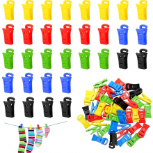 Pinzas para calcetines para lavadora y secadora, juego de 60 pinzas de colores, pinzas antideslizantes con ganchos, chip de compra plateado