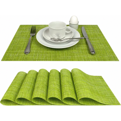 Sets de table lavables, lot de 6, verts, le set de table est facile à nettoyer.