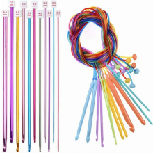 22-piece Tunisian crochet hook set, 11 Afghan aluminum crochet hooks and 11 Tunisian crochet hooks with beads and cable for beginners, sizes 2–8 mm