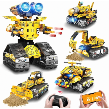 5-v-1 stavebnica robotov Technic na diaľkové ovládanie – 496-dielna RC rýpadlo-buldozér s aplikáciou a diaľkov