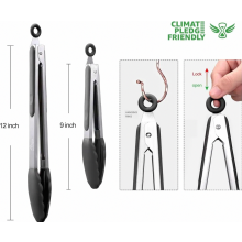 Premium stainless steel kitchen tongs with locking mechanism, cooking tongs with silicone tip, set of 2, 22.9 cm and 30.5 cm long tongs