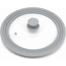 Universal lid, grey, universal pot lid for pots and pans with a diameter of 16, 18, or 20 cm, glass lid/pan lid with silicone rim and drain