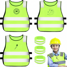 3-pack of children's high-visibility vests with reflective tape, neon yellow safety vests for cars, children's reflective vests, patterned s