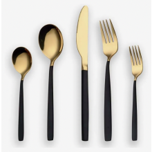 Service de couverts Berglander 30 pièces en titane noir, manche noir avec bordure dorée, service de couverts noir et or pour 6 personnes (noir, or)
