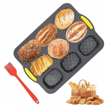 Molde de silicona para hornear panecillos, molde para hornear baguettes con 9 agujeros, molde de silicona antiadherente, bandeja de silicona para horn