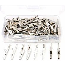 100 pieces 2 inch (51 mm) steel alligator clips, silver-colored, nickel-plated, in plastic housing