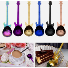 7-piece dessert spoon set, stainless steel coffee spoons, colorful teaspoons, guitar-shaped stirring spoons for desserts, coffee, and drinks