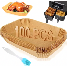 Bakpapier voor airfryers, 100 stuks, rechthoekig, 22x14 cm, bakpapier voor airfryer, bakpapier voor in de oven, airfryer accessoire + oliekwast
