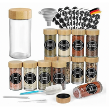 Juego de 12 botes para especias con tapa, recipientes para especias de 100 ml con etiquetas alemanas, saleros y pimenteros, botes para especias con em
