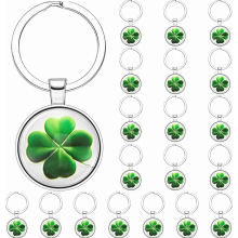 Sleutelhanger met klavertje vier, klaver sleutelhanger, 3 cm metalen geluksklaver sleutelhanger, geluksamulet, geluksklaver cadeau voor een nieuwe baa