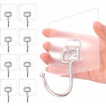 pieces 15kg (Max) Self-Adhesive Hooks Extra Strong, Large Adhesive Hooks Transparent Hooks Self-Adhesive Wall Hooks Self-Adhesive for Kitchen Bathroom