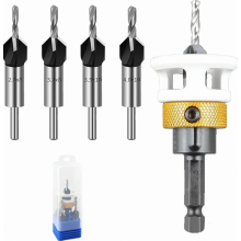 4-piece countersink drill bit set, countersinks with depth stop, countersink wood drill bits with hex shank, for precise drilling, for woodworking
