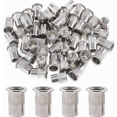 50 M6 rivet nuts, stainless steel A2 V2A threaded rivet nuts, round flat head threaded rivet nuts, used for fastening threaded rivet nuts