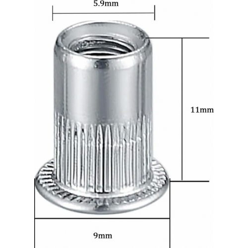 50 M6 rivet nuts, stainless steel A2 V2A threaded rivet nuts, round flat head threaded rivet nuts, used for fastening threaded rivet nuts 1