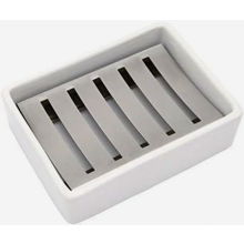 Ceramic soap dish, stainless steel soap holder for bathroom and shower, double layer draining soap box