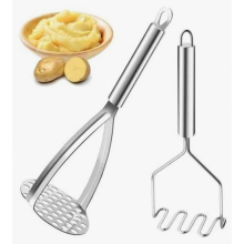 2-delige aardappelstamperset van roestvrij staal, lang, 27,5 cm, handbediende aardappelstamper, keukenstamper, vaatwasmachinebestendige groentestamper