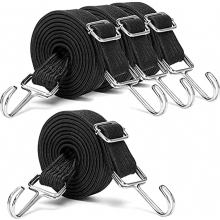 Adjustable bungee cords set, 2m long, flat, durable elastic straps with adjustable metal buckle (4 pack)