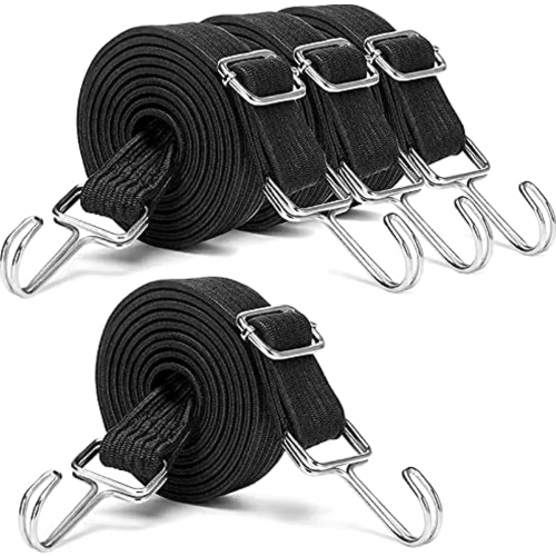 Adjustable bungee cords set, 2m long, flat, durable elastic straps with adjustable metal buckle (4 pack)