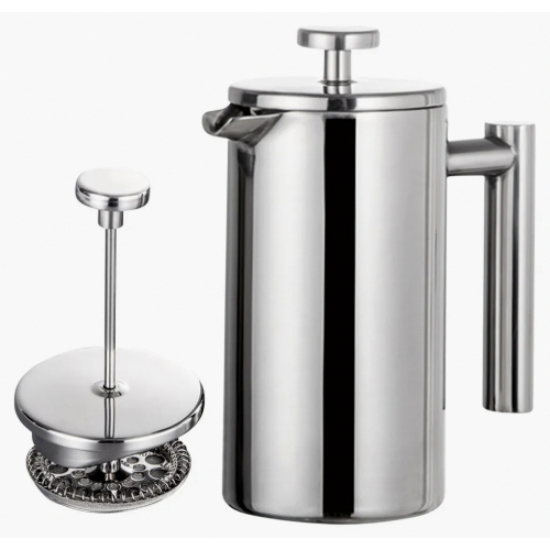 Cafetera de émbolo de 1000 ml, acero inoxidable, cafetera con doble pared aislada.