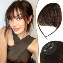 Clip-in bangs, real hair clip-in bangs with temples, Remy human hair fringe bangs for women (dark brown)