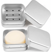 Jabonera de afeitar de 2 piezas para hombre, jabonera con bandeja antigoteo, jabonera de viaje de aluminio impermeable, jabonera pequeña para viajes,