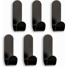 Self-adhesive towel holder, set of 6 - stainless steel adhesive hooks, towel hooks for bathroom, kitchen, wardrobe - wall hooks 60x18x33mm black