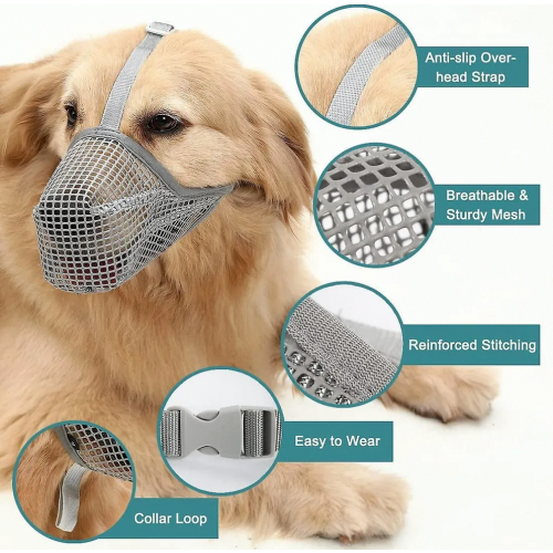 Dog muzzle with adjustable straps, soft, mesh-covered muzzle for small and medium-sized dogs – Grey S 1