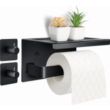 Toilet paper holder without drilling, self-adhesive toilet paper holder with shelf, stainless steel toilet roll holder, wall-mounted toilet