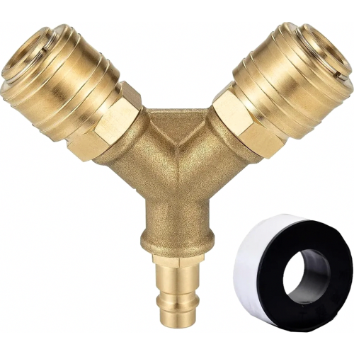 Air distributor, 2-way air diverter with 2 couplings, quick-release air coupling distributor, air diverter with external thread, brass air distributor