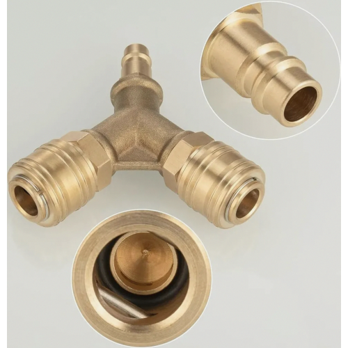 Air distributor, 2-way air diverter with 2 couplings, quick-release air coupling distributor, air diverter with external thread, brass air distributor 2