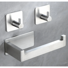 Toilet paper holder without drilling, stainless steel, brushed finish, self-adhesive toilet roll holder with 2 adhesive hooks for bathroom a
