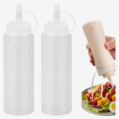 2-pack of plastic squeeze bottles, squeeze bottles with caps