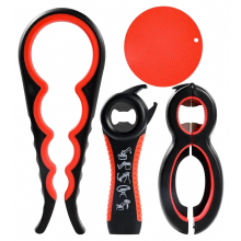 Potopener met antisliphandvat - 4 stuks rubberen potopeners voor zwakke handen, 6-in-1 5-in-1 glazen flesopener voor senioren met artritis, 4-in-1 pot