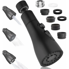 Aireador de grifo giratorio negro, giro de 360, aireador de grifo multifuncional con 3 modos, extensor de grifo con 2 funciones de rociado, ahorrador
