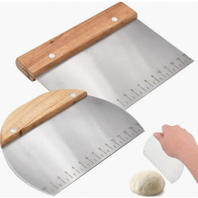 Deegschraper van roestvrij staal, 2 stuks, deegschraper met houten handvat, multifunctioneel voor gebak, deegsnijder, voedselveilig, grillschraper, br