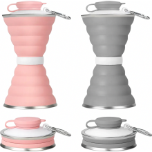 Set van 2 opvouwbare siliconen waterflessen van 500 ml met karabijnhaak, lekvrij, opvouwbaar, inklapbare siliconen waterbekers voor reizen, wandelen,