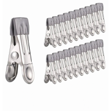 30 Stainless Steel Clothes Pegs, Multifunctional Non-Slip Metal Clothes Pegs Clips for Socks, Shoes, Towels, Food Sealing, Photos (Grey)