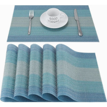 Afwasbare placemats, set van 6, blauw PVC, hittebestendig, vinyl tafelmatten, vlekbestendig, placemats voor thuis, restaurant, keuken, eettafel, 30x45